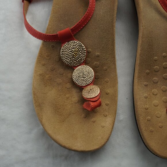 Vionic Coral Red Gold Medallion T-Strap Sandals Orthotic Size‎ 8 - Picture 3 of 11